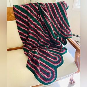 ✨ Vintage Crochet 70s Blanket Throw 62x62 Scalloped Multicolor Chunky